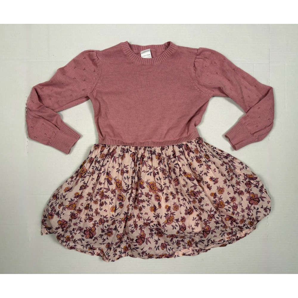 Nordstrom Sweater Dress Floral Mixed Media 5 Pink Long Sleeve Knit Skirt